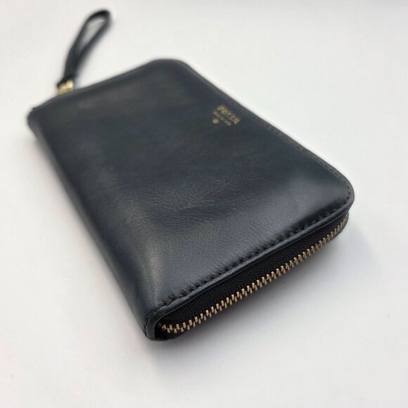 Fossil Wallet Navy Blue Leather Zip Around Accordian Wrislet Strap - Picture 3 of 10